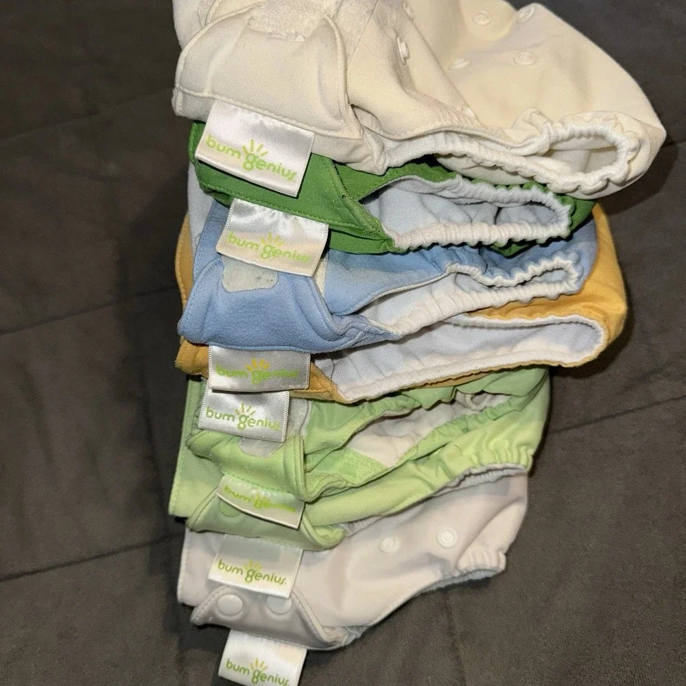 Lot of 7 Bum Genius Pocket Diapers &‎ All-in-One Solid Colors